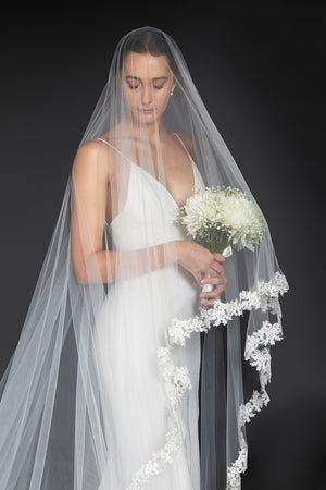 Floral lace edging veil