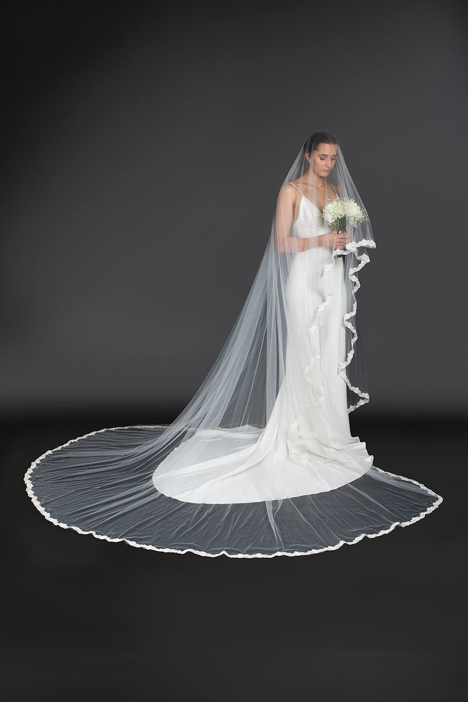 Thin lace edging veil